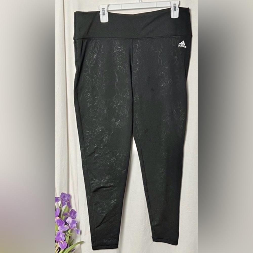 Adidas Climalite Black Embossed Floral Leggings Size XL